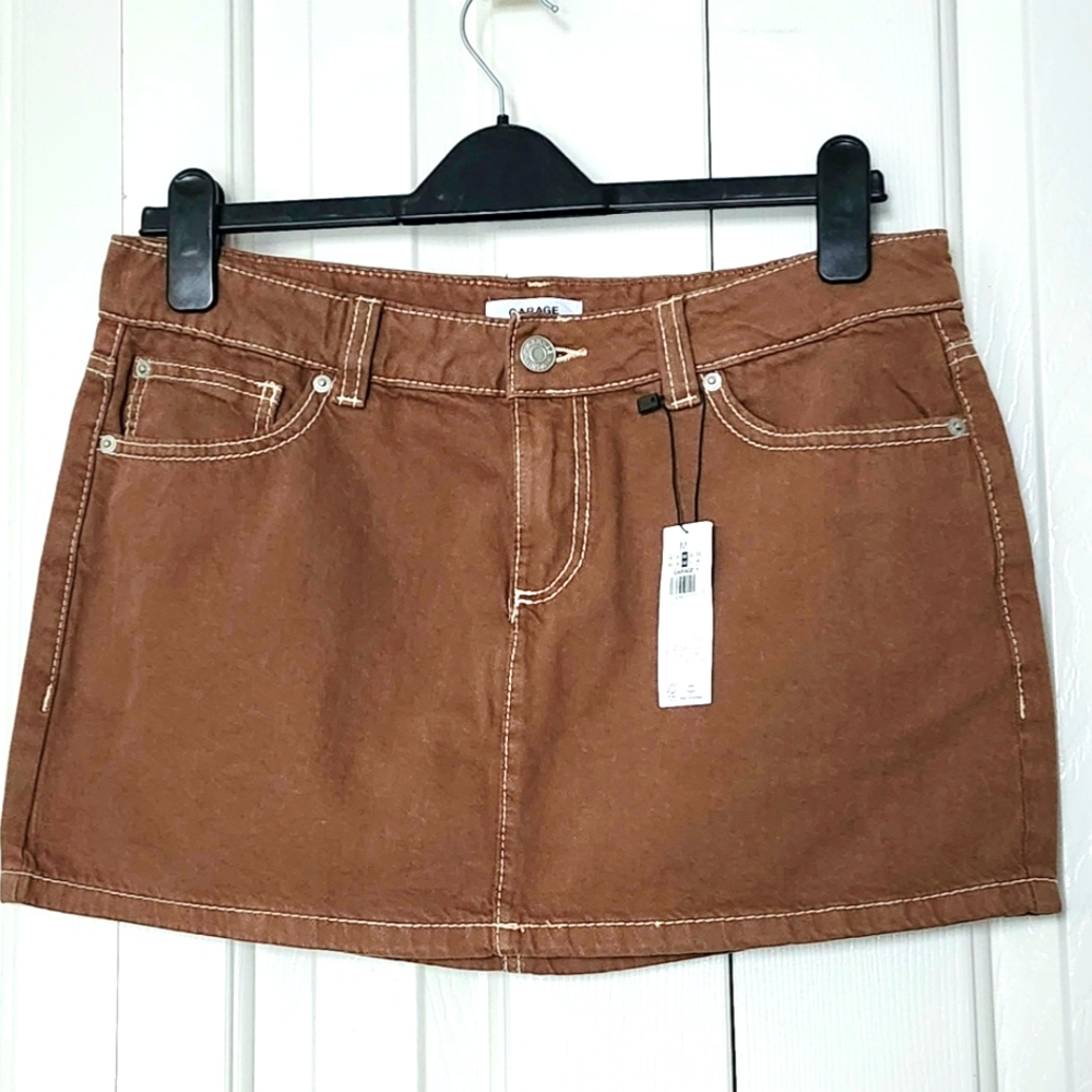 NWT-Garage 100% Cotton Low-Rise Mini Skirt, Brown, Size M
